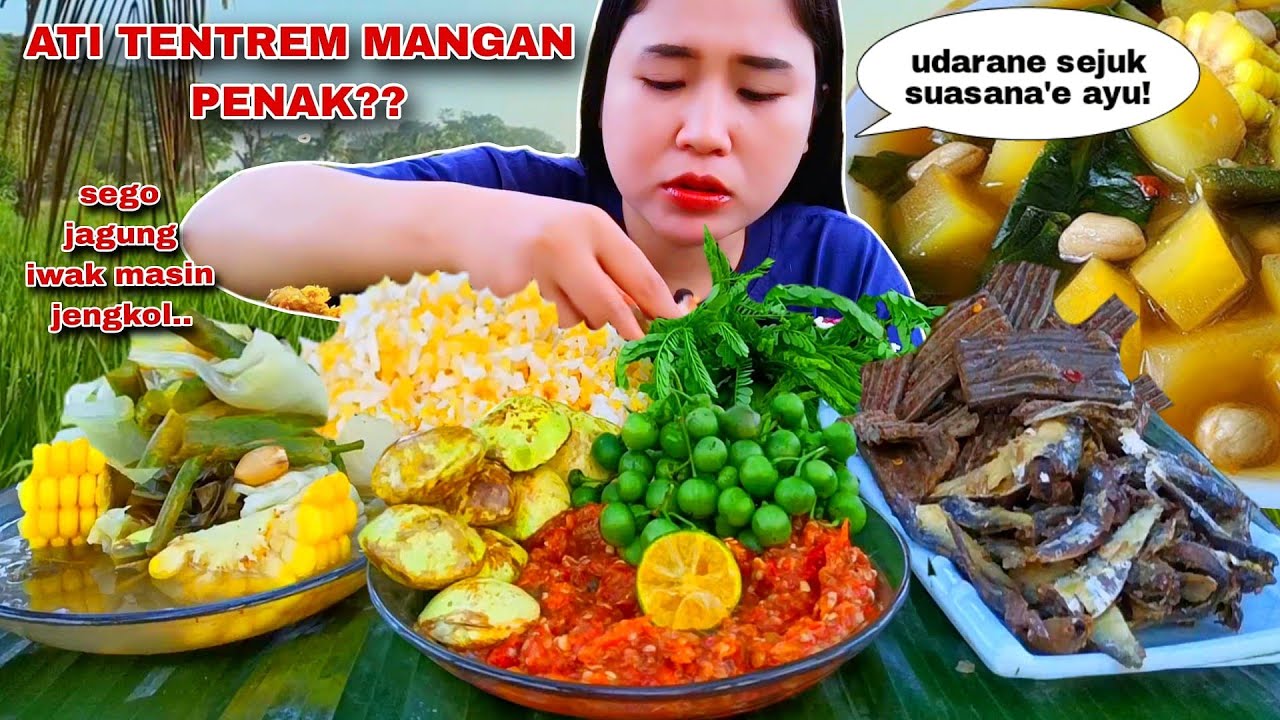 MENIKMATI MENU NDESO ⁉️ NASI JAGUNG IKAN ASIN SAYUR ASEM LALAPAN MENTAH JENGKOL MUDA LEUNCA SAMBAL