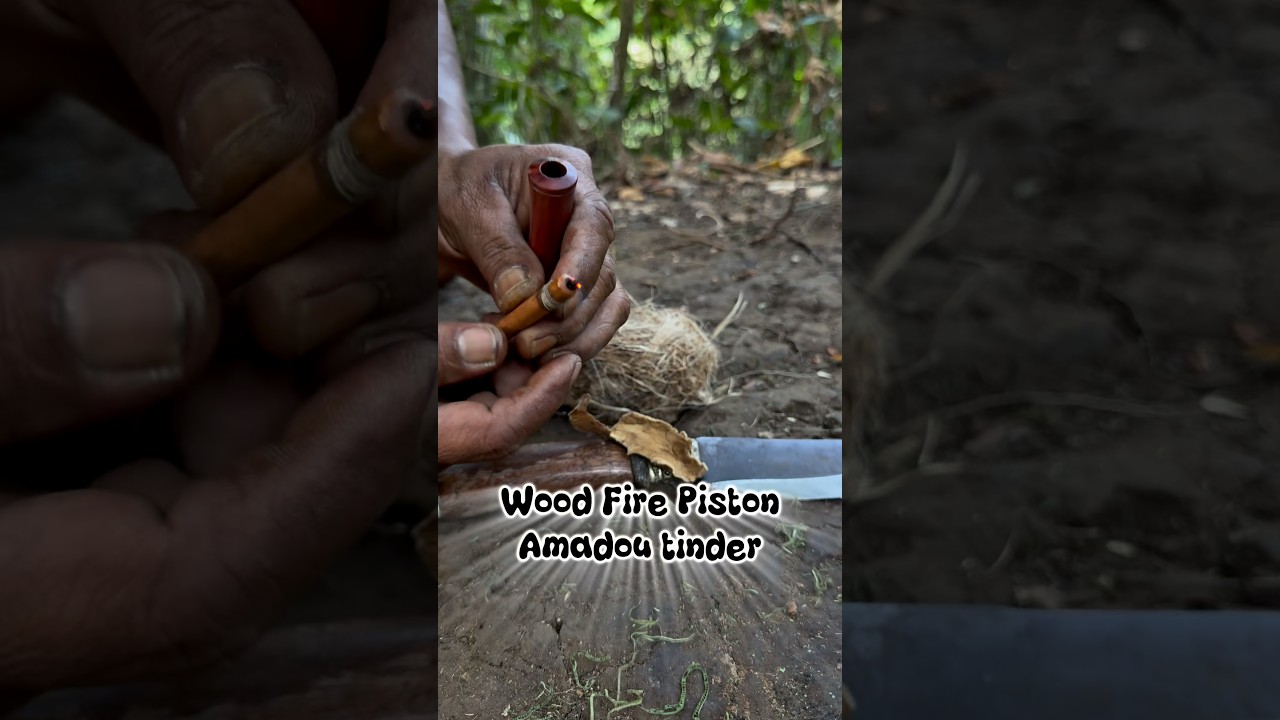 Wood fire piston with amadou tinder #primitivefirelighting #bushcraft