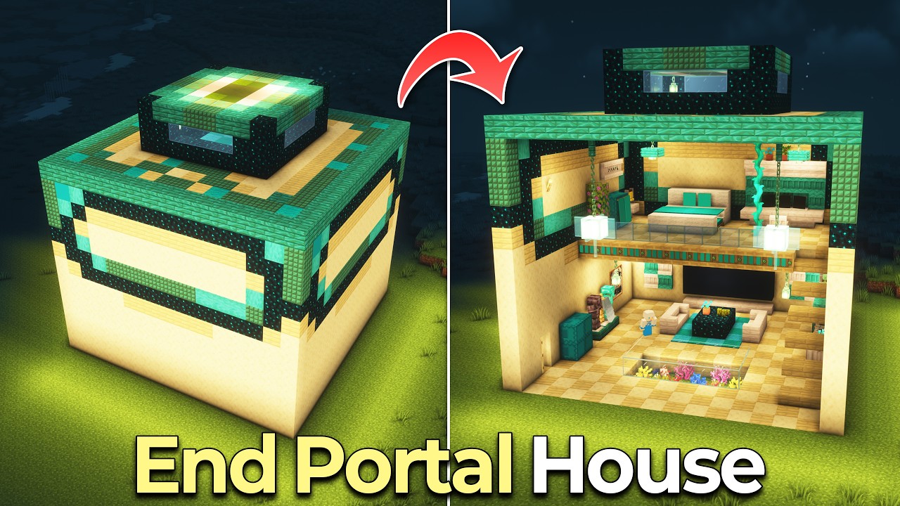 ⛏️ Minecraft :: How to build a Huge End Portal Frame Shaped House 👾 [마인크래프트 엔더 포탈 차원문 틀 모양 집짓기 건축강좌]