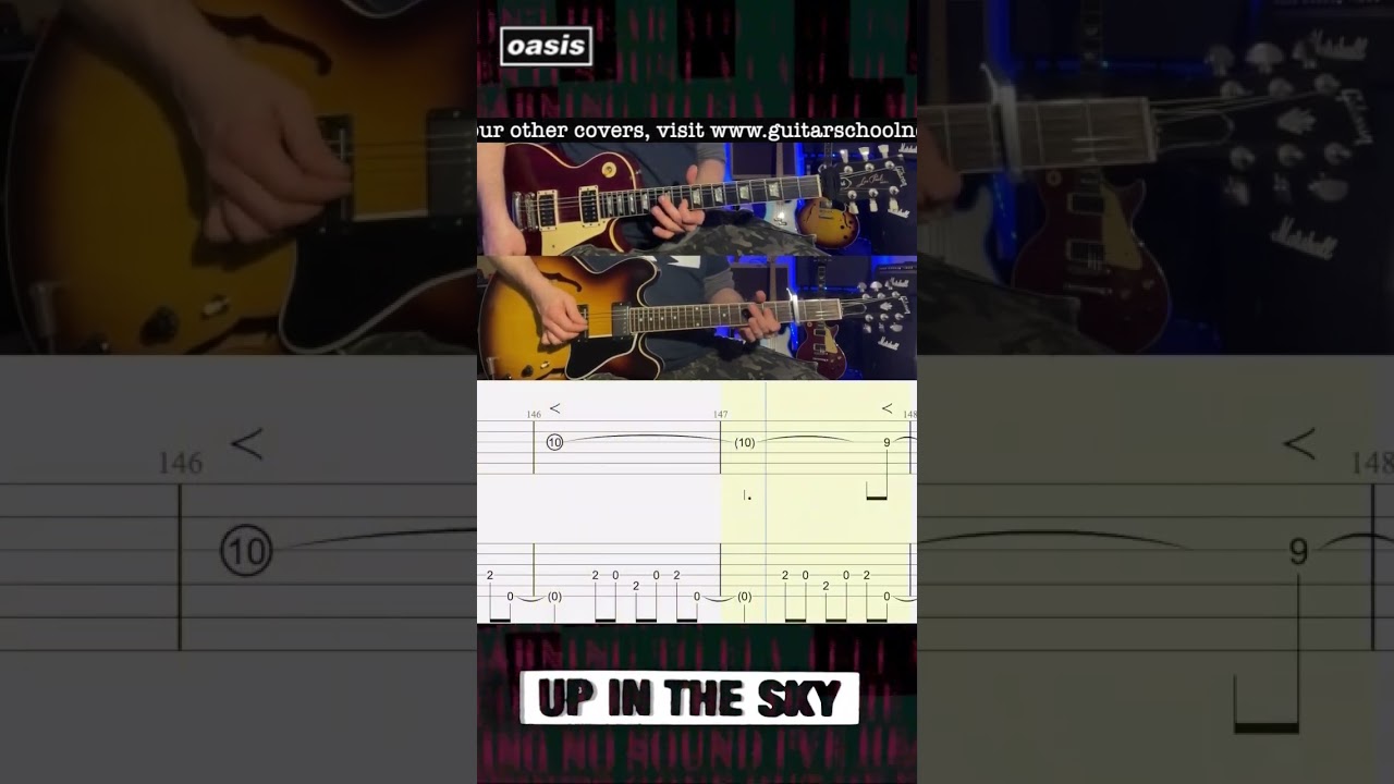 Up In The Sky - Lead & Rhythm - Main Riff - Bonehead - Noel Gallagher - Oasis - Lesson - Rolling Tab