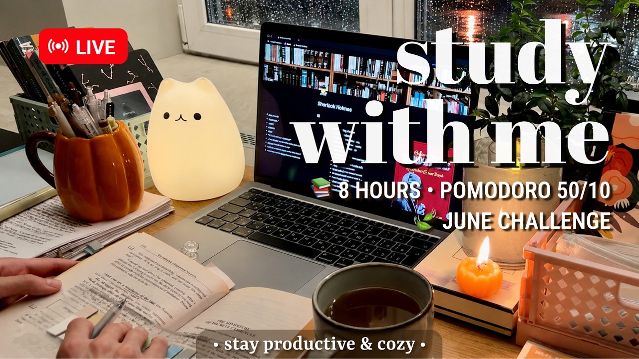 Challenge | 8 Hours 🍃 Study With Me • Pomodoro 50/10 • Relaxing Fireplace Sound