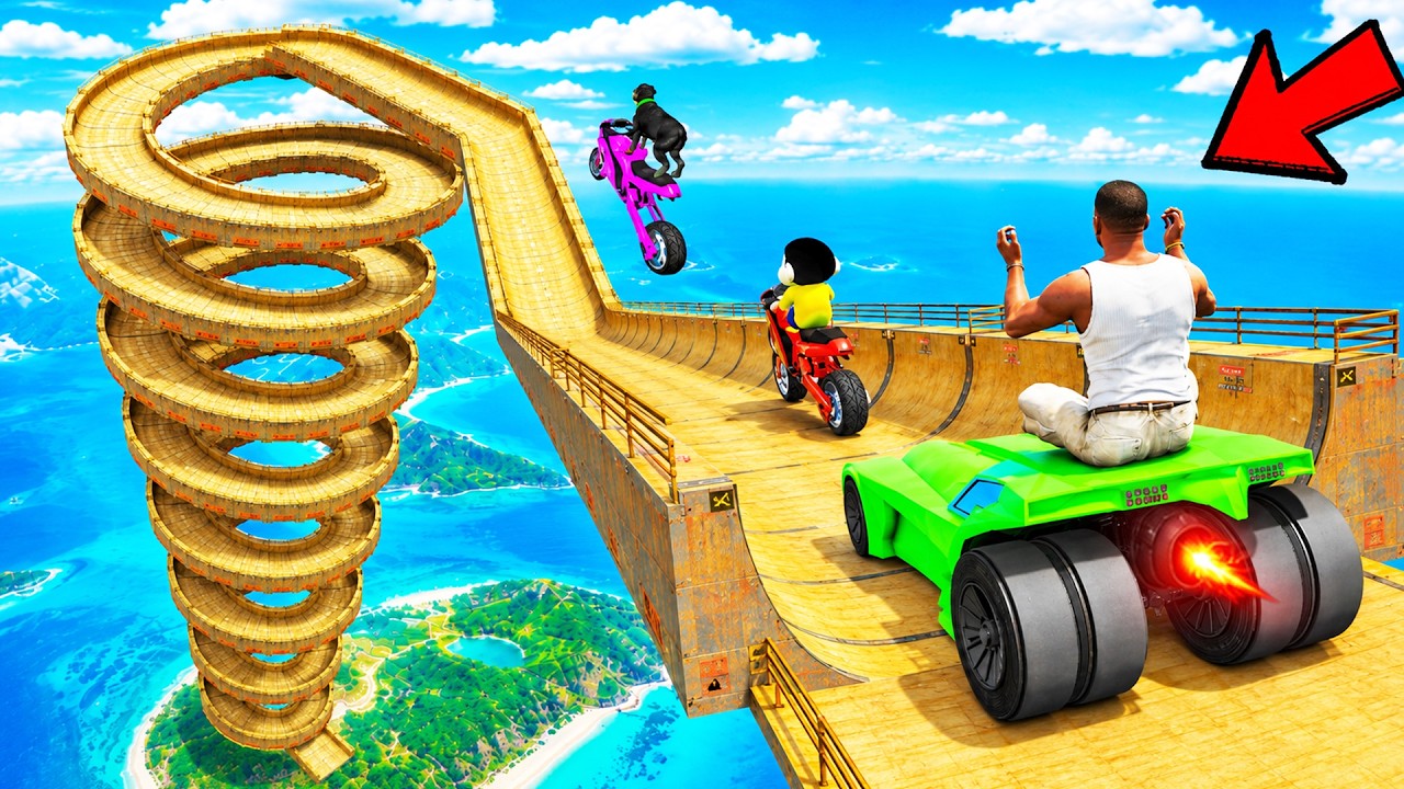 SHINCHAN AND FRANKLIN TRIED IMPOSSIBLE SPIRAL MEGA RAMP PARKOUR CHALLENGE GTA 5 | BB CHALLENGE #0