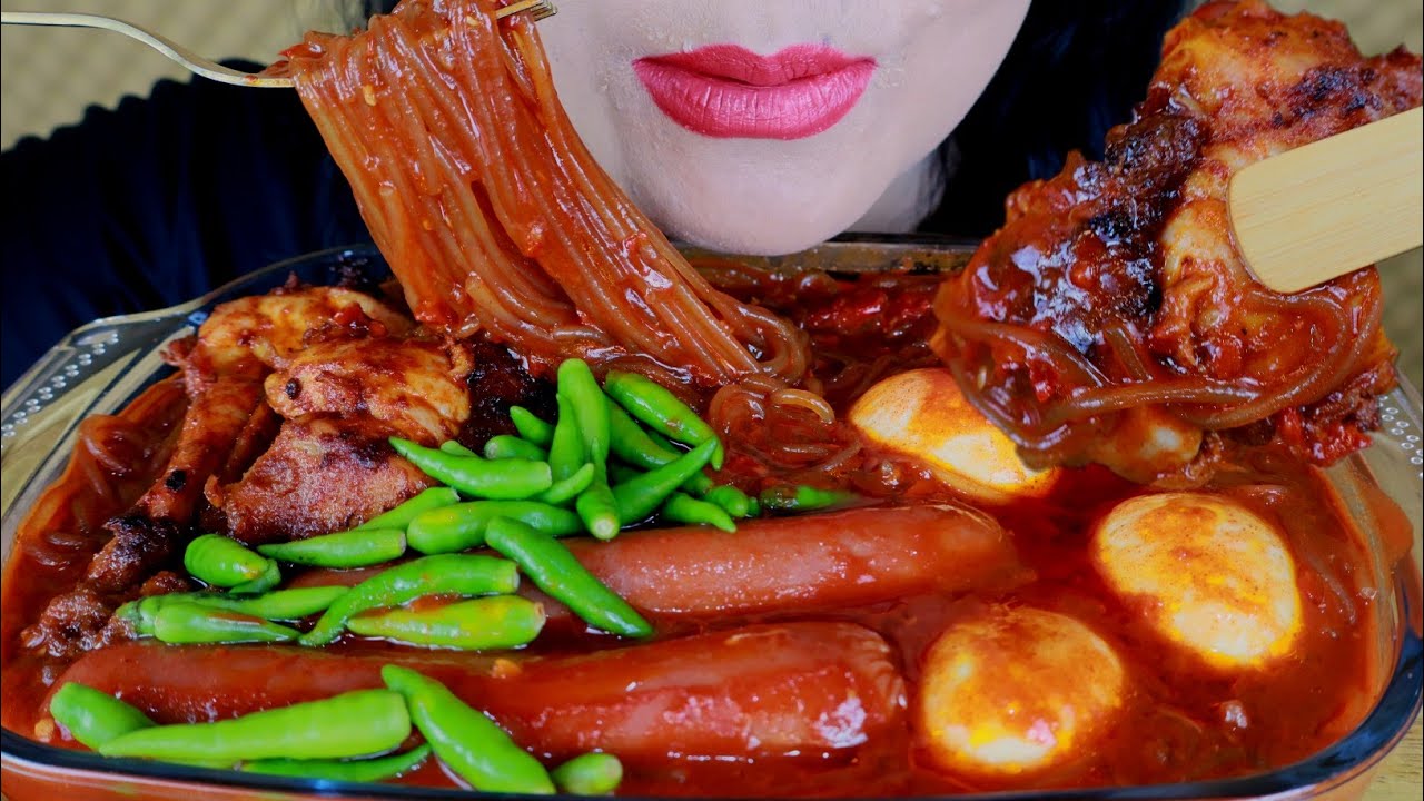 BIHUN KUAH PEDAS TOPPING AYAM KOREAN BBQ| ASMR MUKBANG INDONESIA