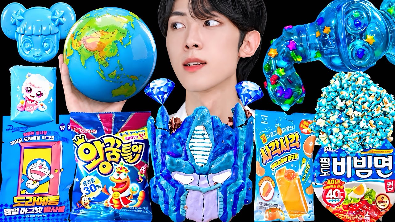 ASMR MUKBANG 갤럭시 꿀젤리 지구젤리 디저트 먹방 BLUE GALAXY HONEY JELLY CANDY ICE CREAM DESSERT PARTY EATING SOUNDS