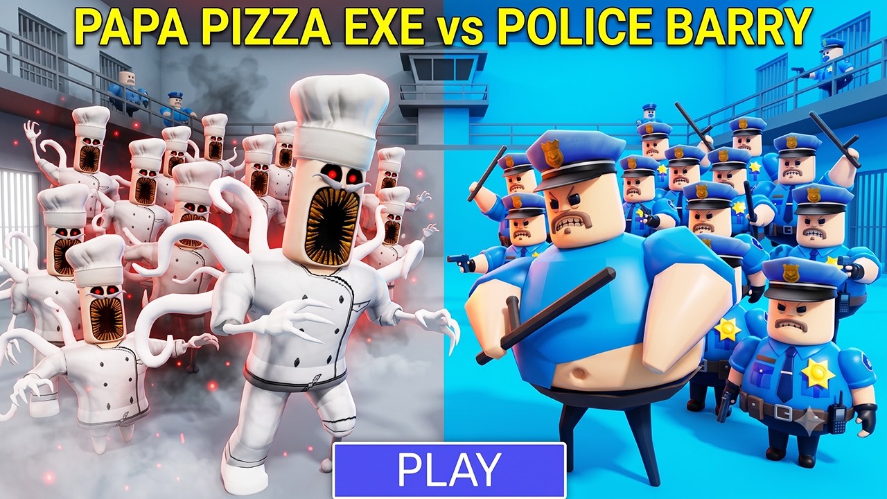 1000 PAPA PIZZA EXE vs 1000 POLICE BARRY PRISON RUN Obby New Update - Roblox All Bosses Gameplay