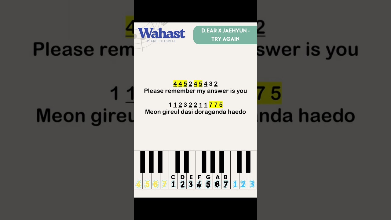 d.ear x JAEHYUN - Try Again Not Angka Pianika Piano Tutorial #kpoo #nct #jaehyun #fyp #viral #piano