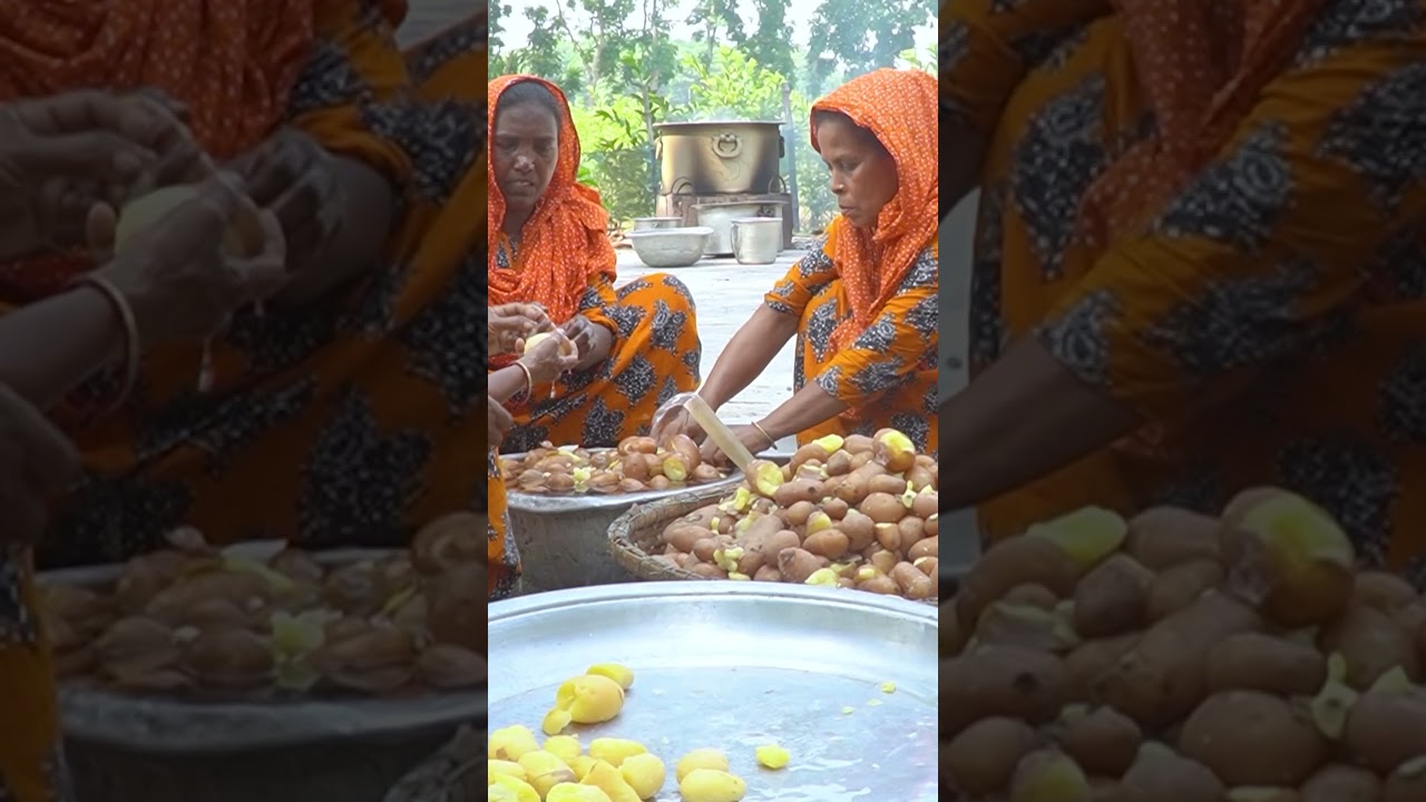 Boiled Potato Peeling to Cook with Snakehead Fish #aroundmebd #youtubevillage #potato #fish #food
