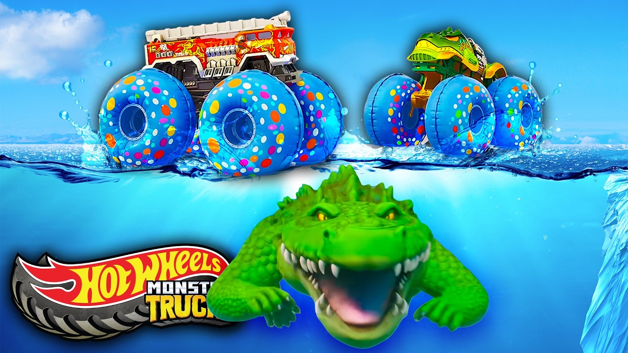 🌊 Sink or Float? Monster Trucks Lake Race! | Hot Wheels Monster Trucks