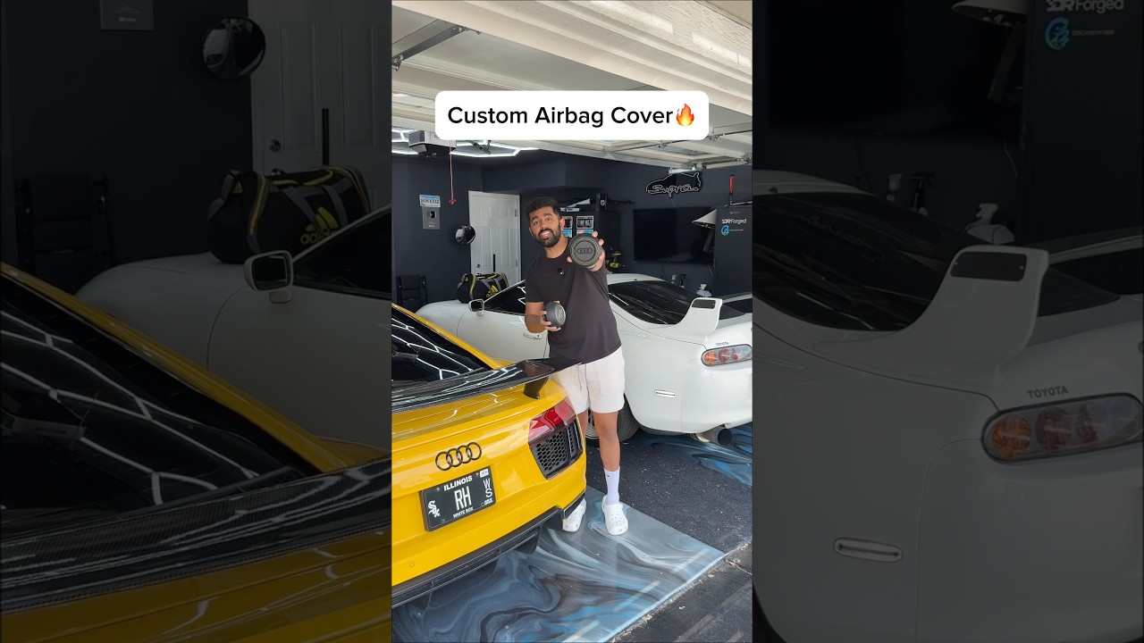 Custom airbag cover to match the custom steering wheel🔥 #audir8 #airbagcover #supercars #v10