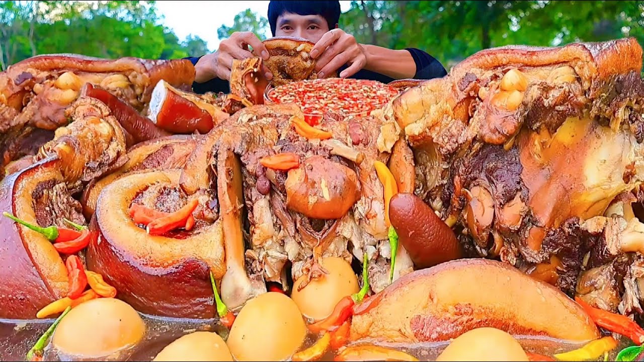 ต้มพะโล้หัวหมูจิ้มซีฟู้ดแกล้มพริกสดแซ่บคักอีหลีครับพี่น้อง ASMR MUKBANG EATING SHOW#โก้อีสานพาแดก 