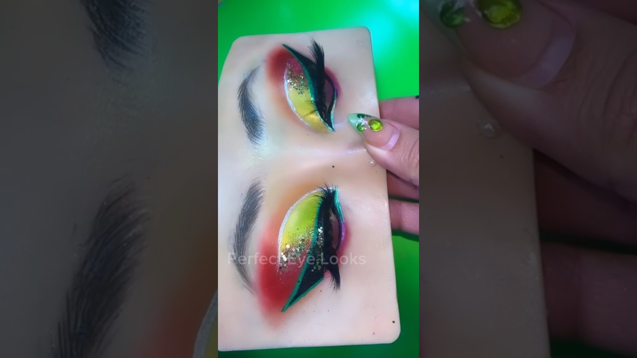 Colorful Glam Eye Tutorial 💚💖 || #makeup #eyemakeup #shorts #tutorial #viral