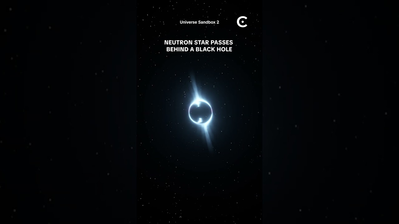 A neutron star passes behind a black hole.