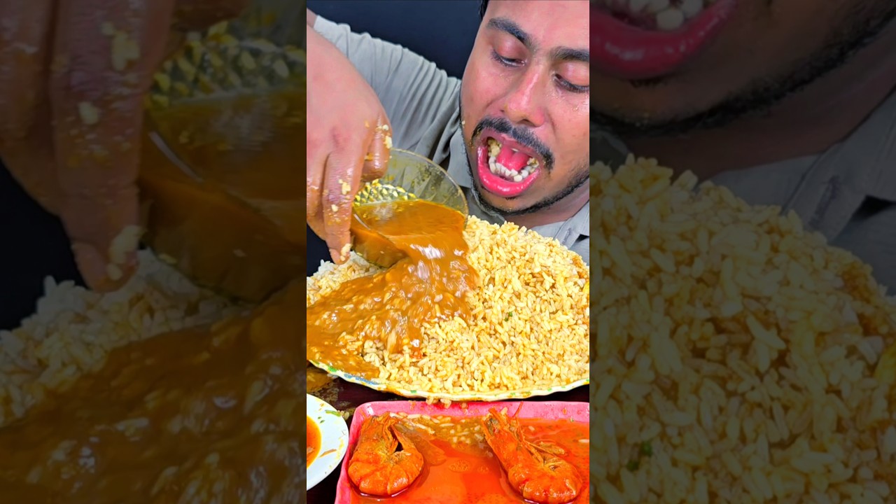 Very Spicy Gravy,Shrimp,Egg Rice Eating #asmr #mukbang #shortvideo #viralvideo #shorts #viral #food