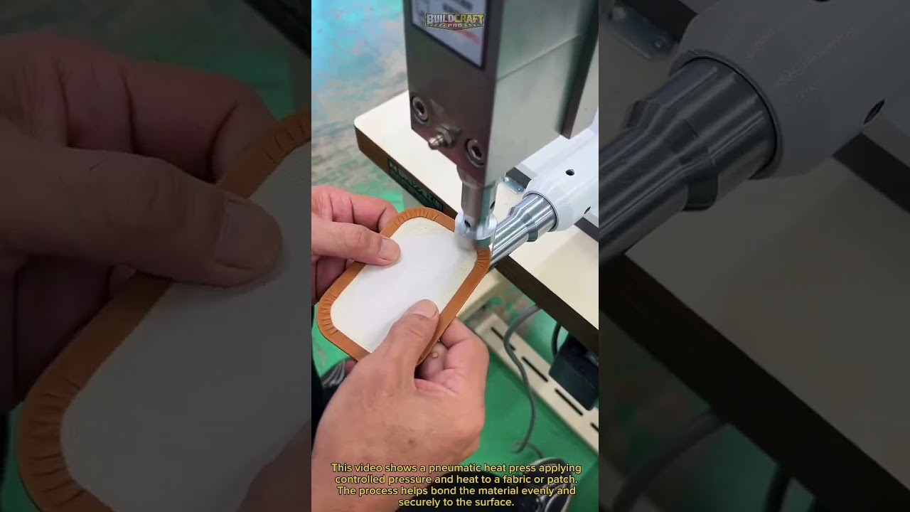 How a Pneumatic Heat Press Bonds Fabric Patches #HeatPress #Manufacturing #Tools #Workshop #Factory
