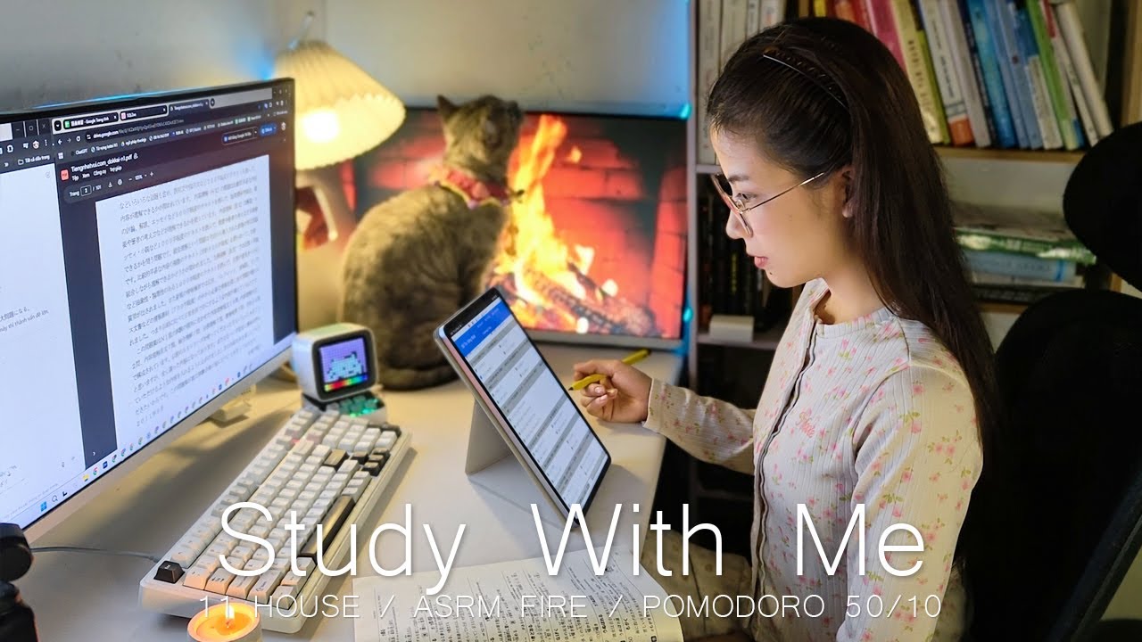 Study With Me | 50/10 Pomodoro | Cozy Christmas Fireplace ASMR for Deep Study