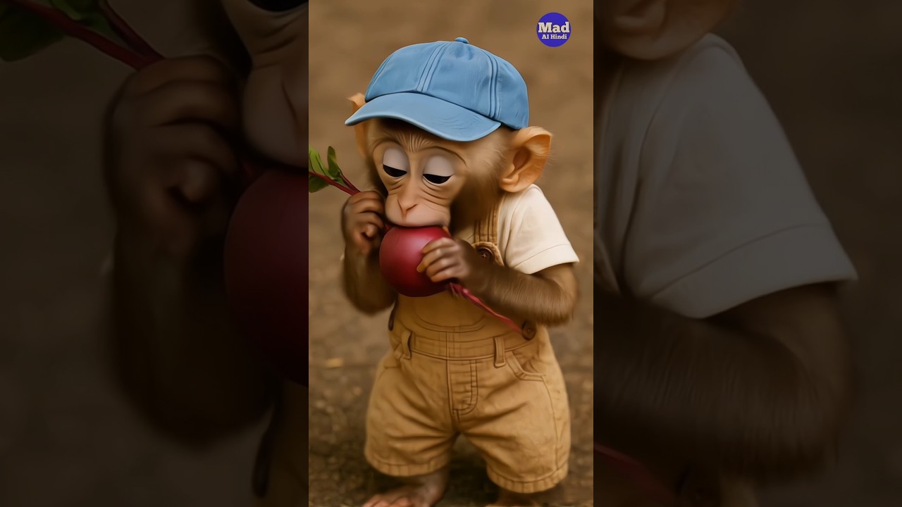 mini monkey eating beetroot 🐒 #cute #cutebaby #monkey #shorts