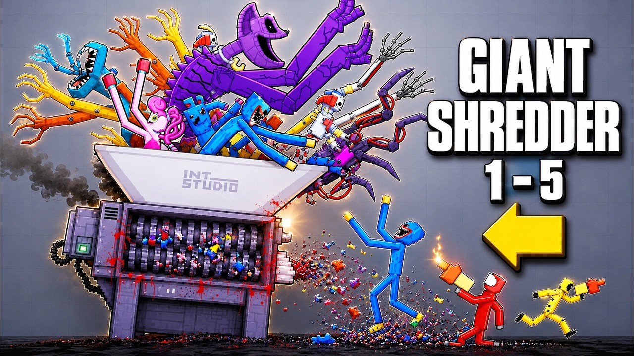 ALL Poppy Playtime BOSS 1 - 5 vs GIANT SHREDDER ! l People Playground