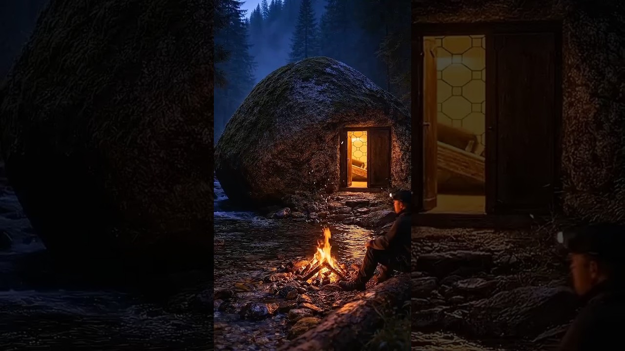 I Built a Hidden House Inside a Giant Boulder 🪨🔥