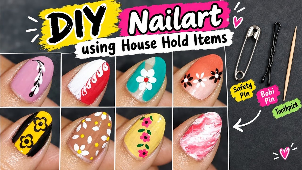 DIY nailart using house hold items 💅🏻 nailart at home 🏠 easy nailart design ✨#piyunailart#viralvideo