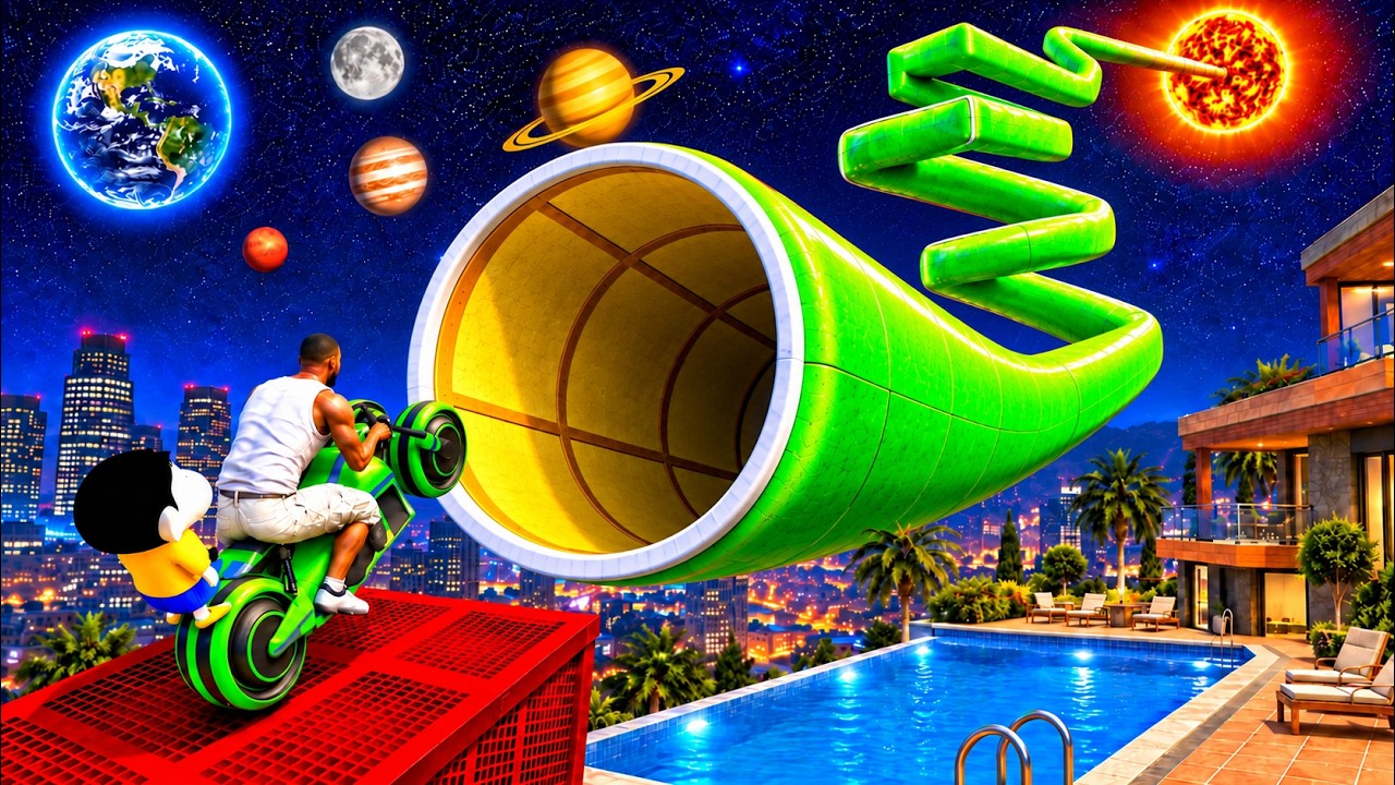 SHINCHAN AND FRANKLIN FOUND A GIANT SQUARE SPIRAL TUNNEL TO SPACE OUTSIDE THEIR HOUSE IN GTA 5