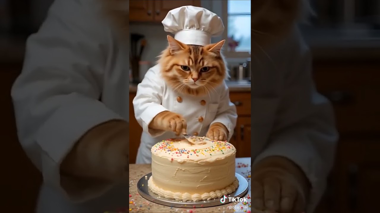 "Whiskers in the kitchen, whipping up a culinary masterpiece. #cake #baking #bakery #vairal