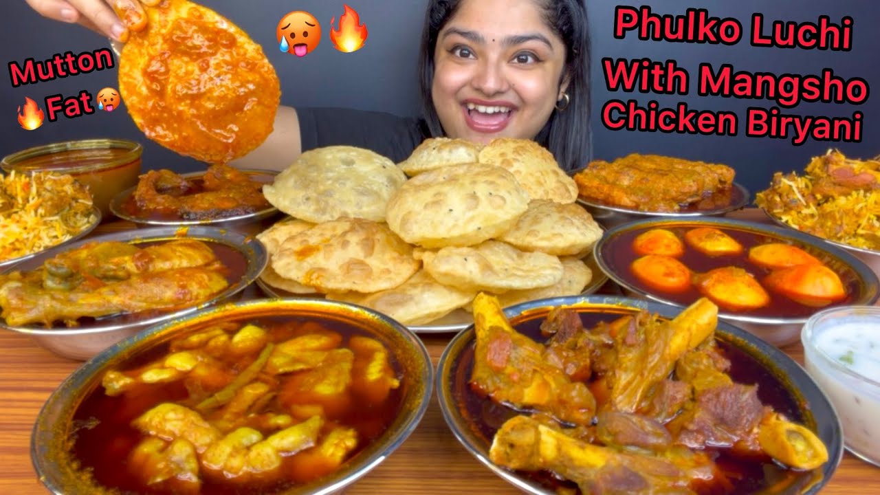 MUTTON FAT CURRY, MUTTON CURRY, EGG CURRY, CHICKEN CURRY, FISH CURRY WITH LUCHI & CHICKEN BIRYANI 