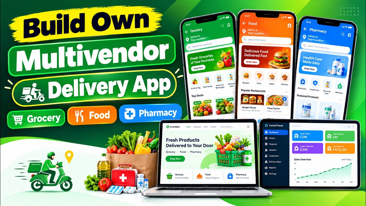 Build Grocery, Food & Pharmacy Delivery App | Website + Seller + Rider | Multivendor Delivery App