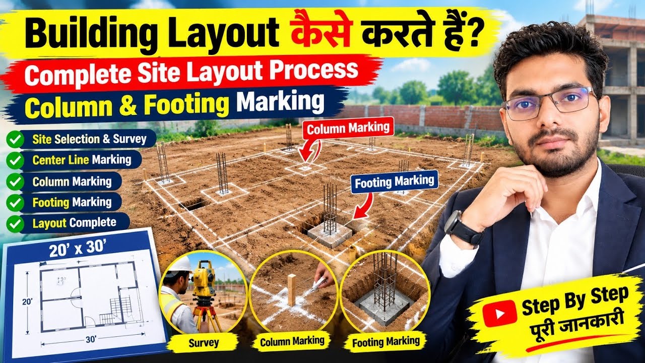 Building Layout कैसे करते हैं? | Complete Site Layout Process | Column & Footing Marking