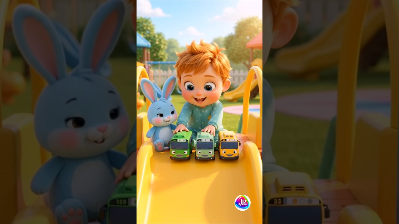 Ten Little Buses | Counting On The Slide With NuNu & Bunny #nurseryrhymes