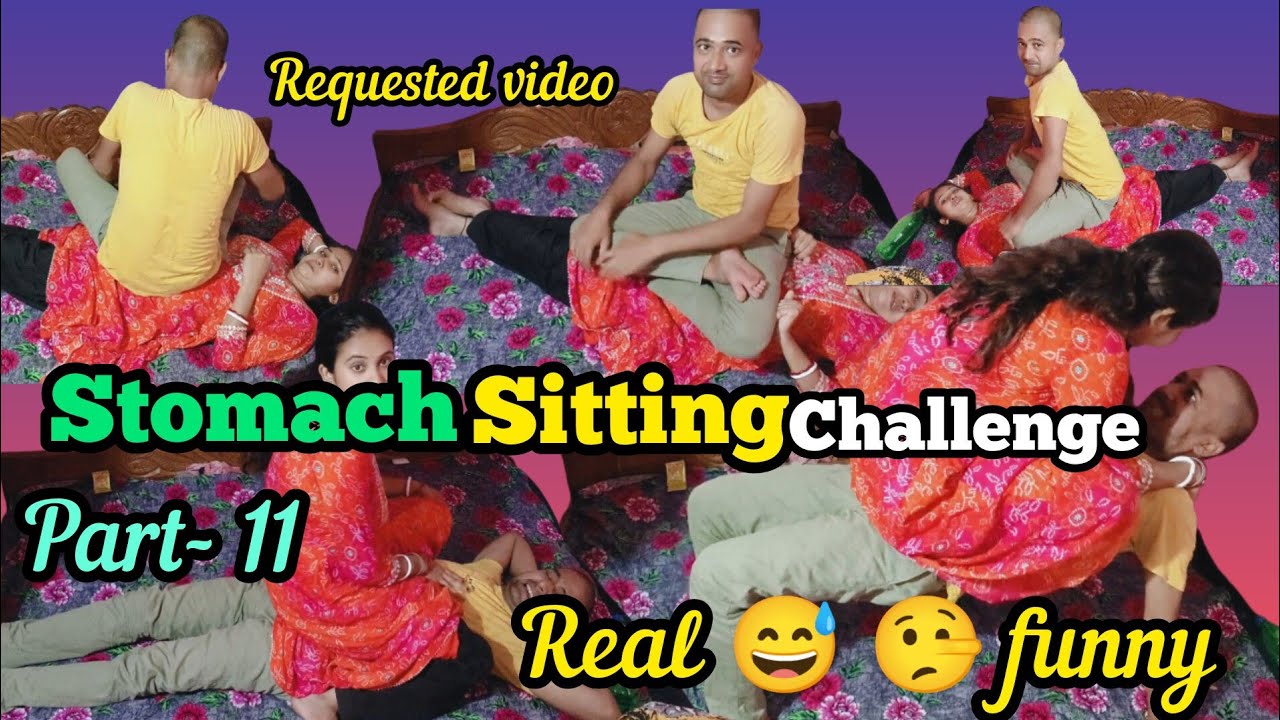 Stomach sitting challenge wife and Husband request video/Funnyvideo/Stomach Sitting Couple Challenge