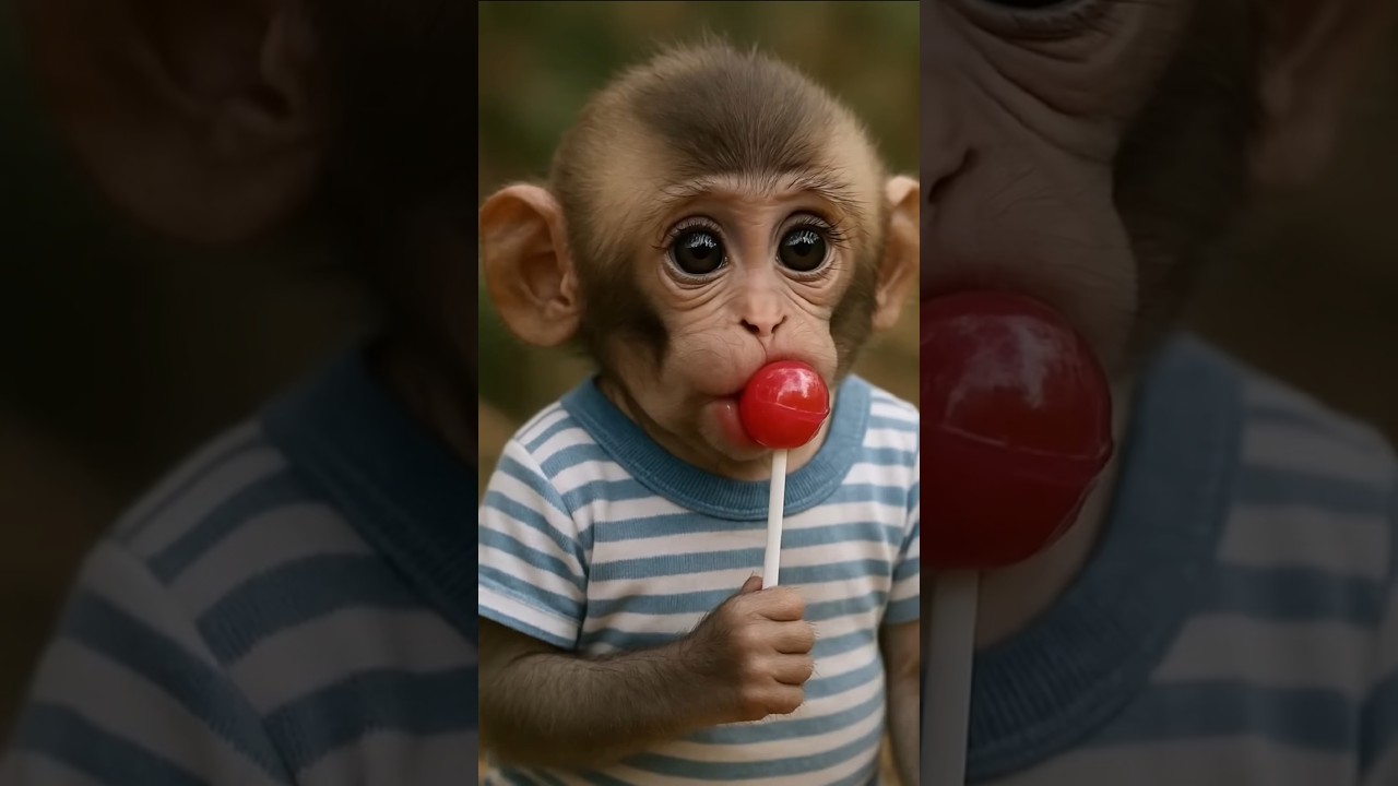 Baby Monkey Tastes a Lollipop... Then Bursts Into Laughter!🤣😂