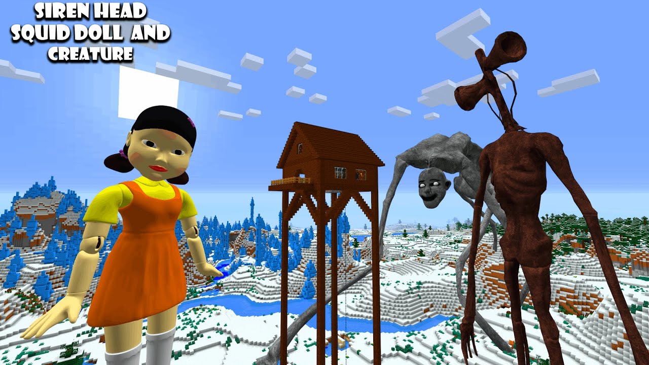 SURVIVING FROM SQUID GAME DOLL, SIREN HEAD & ROAD CREATURE in Minecraft  - Gameplay - Coffin Meme