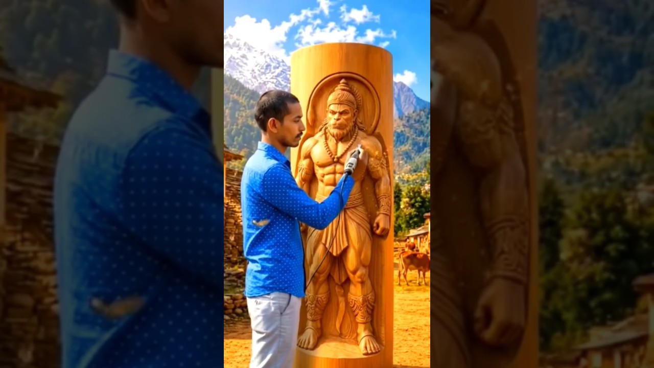 🪵😱🙏, लकड़ी से  प्रगट हुए हनुमान♥️ #woodworking #hnuman #trending #shorts #vairalvideo