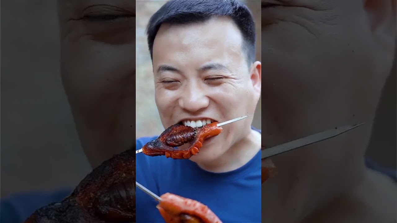 Cicada chrysalis with ham deli| Chinese Food Eating Show | Funny Mukbang ASMR