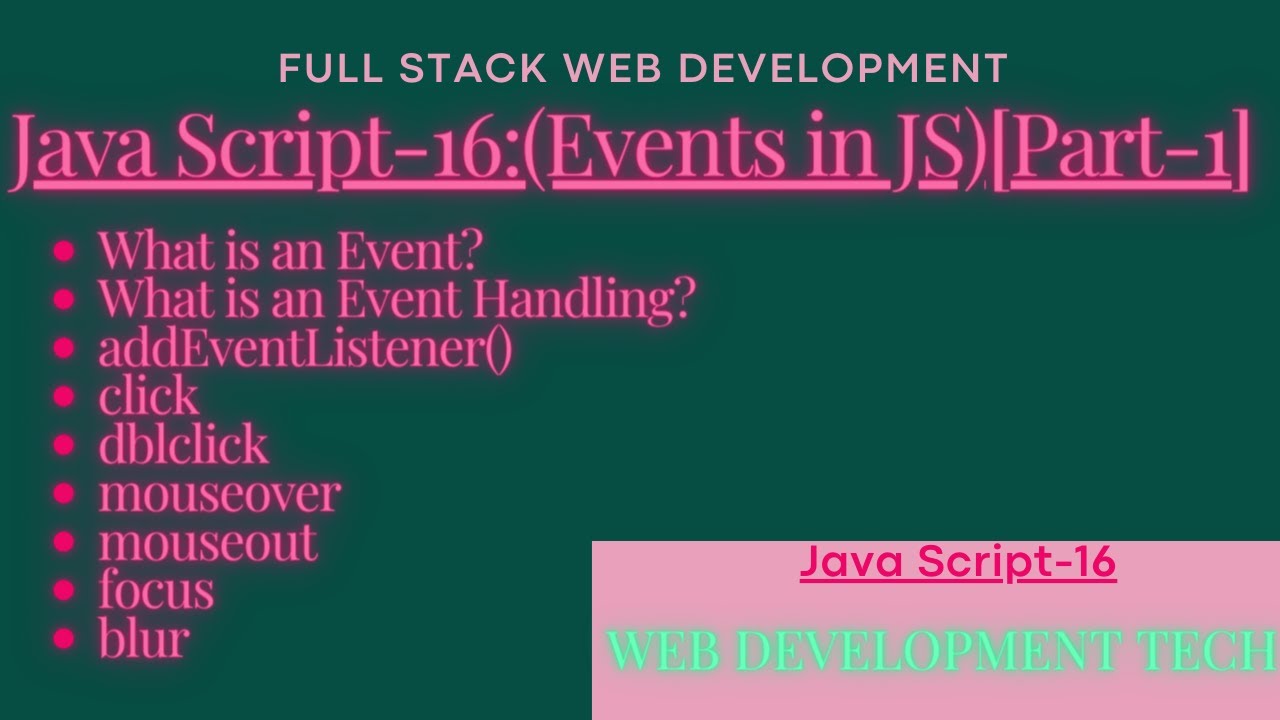 Javascript-16 || Event || Event Handling || addEventListener || click || dblclick || mouseover ||