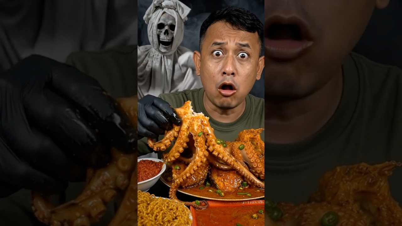 LAGI MAKAN GURITA, LUPA BACA DOA!! #mukbang #food #horror #lucu