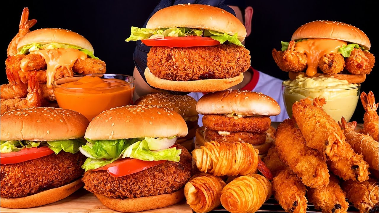 ASMR 롯데리아 두둠스파이시 새우버거 사각새우버거와 모둠새우튀김 먹방~!! Fried Shrimp Burger With Crispy Fried Shrimp MuKBang~!!
