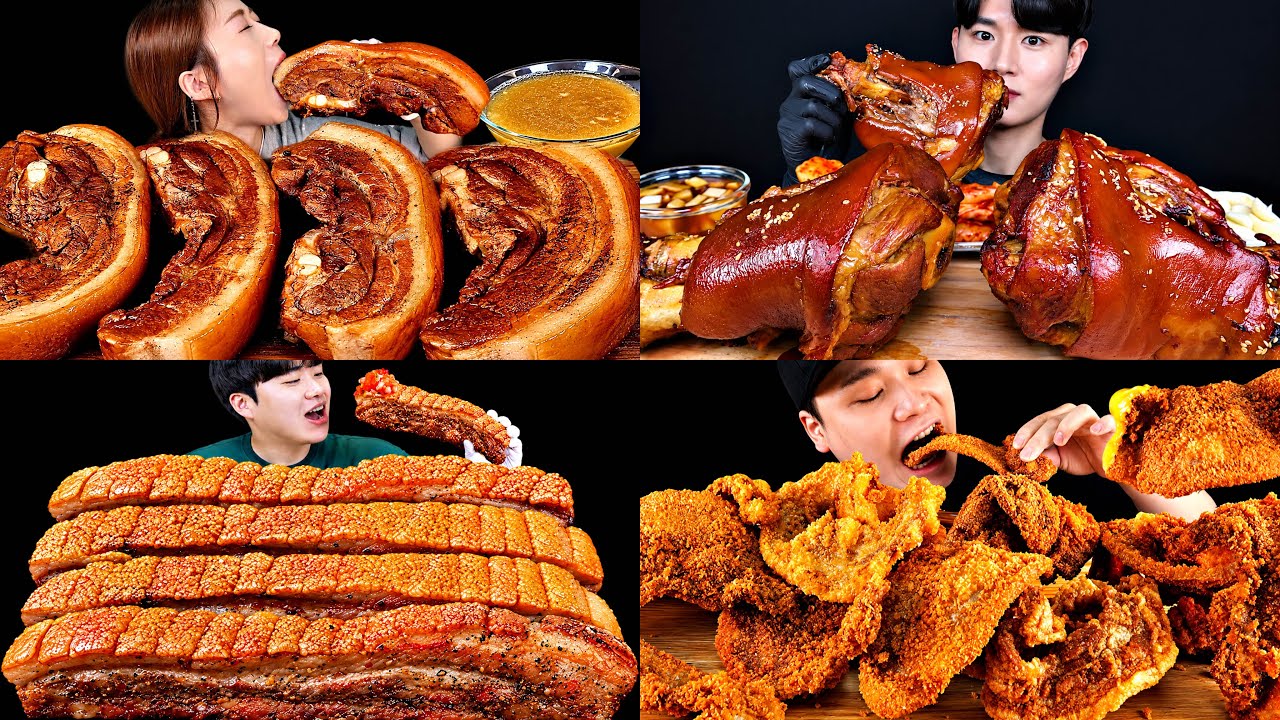 ASMR Korean Food MUKBANG: Braised Giant Pork Jokbal, Crispy Juicy Pork belly! Massive Eating