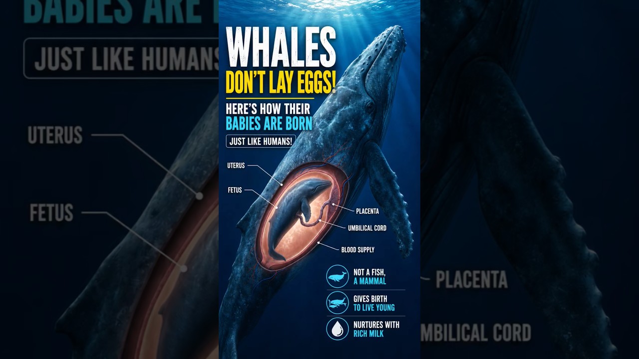 Whales Don’t Lay Eggs… Here’s How Their Babies Are Born 🐋😳 #Whale #BlueWhale #WhaleFacts