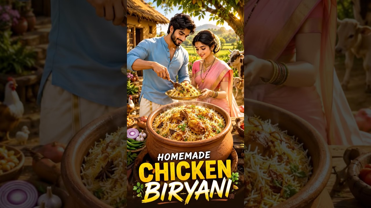 Village Style Chicken Biryani 🍗| Cozy Ghibli Village Life | Traditional Indian Cooking ASMR #shorts