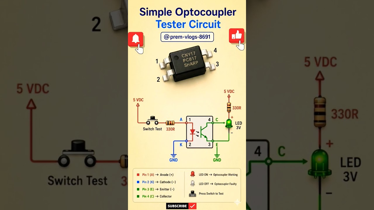 🔌💡 Simple Optocoupler Tester Circuit 🔥 #shorts #electronics #premvlogs8691