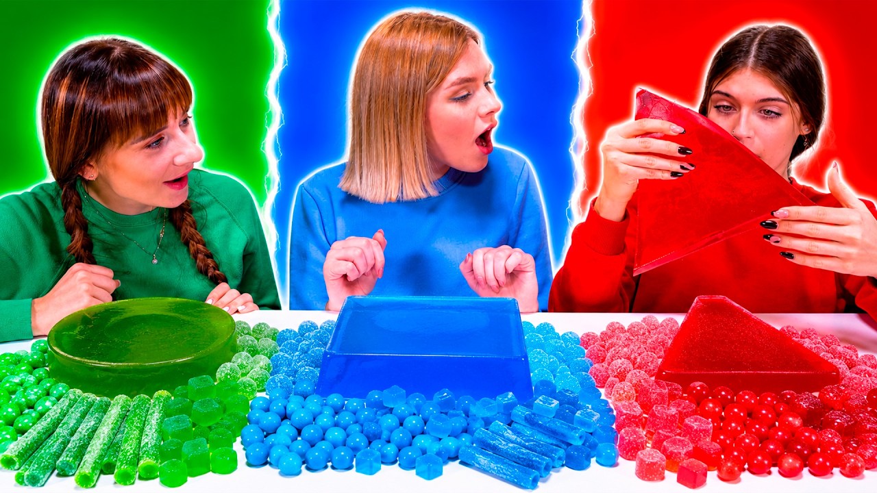ASMR Big Medium Small Geometric Food | Black Gummy Food Compilation