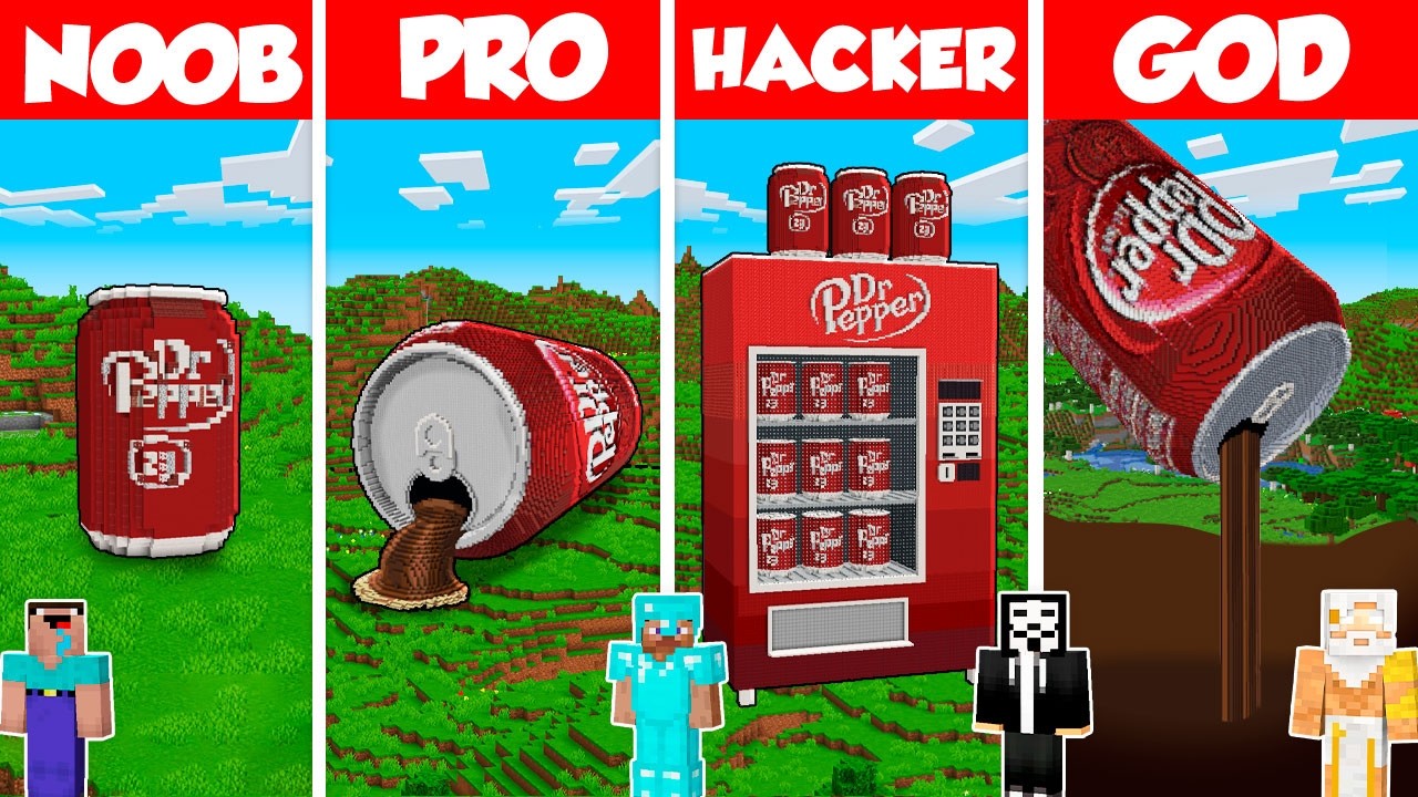 Dr Pepper Build Battle Challenge - Noob vs Pro vs Hacker vs God - Minecraft Animation