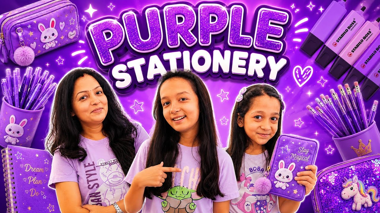 PURPLE STATIONERY 📘👝✏️😍 | Exploring Cute Stationeries | Aayu and Vanu