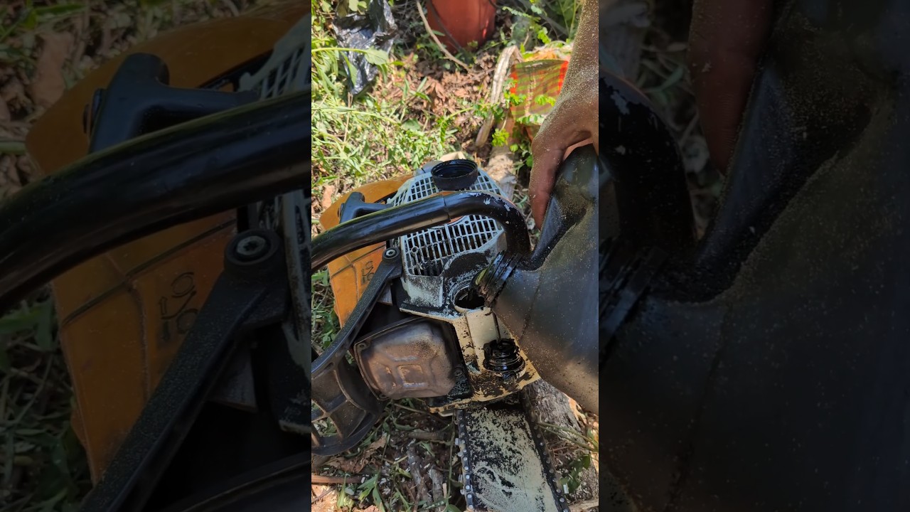 Esto pasa cuando le pones aceite quemado a una motosierra 😱 #chainsaw #sthil #madera #asmr #woodwork