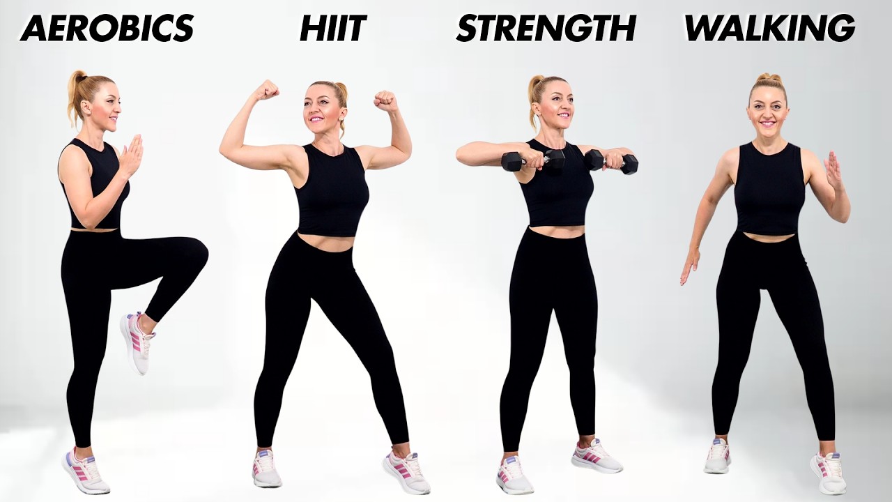 🔥45 MIN HYBRID WORKOUT🔥CARDIO AEROBICS + HIIT + STRENGTH + TURBO WALKING🔥All Standing🔥No Jumping🔥