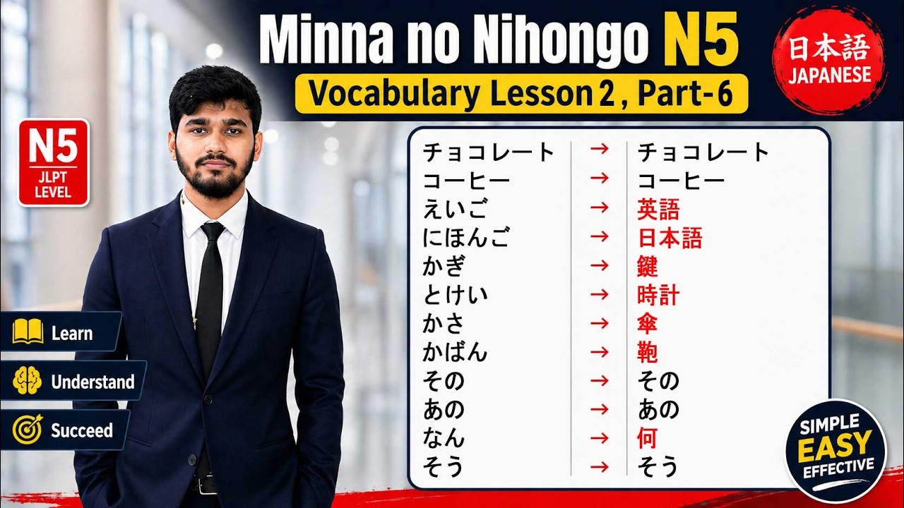 Minna No Nihongo N5 Vocabulary Lesson 2 Part 6 | Learn Japanese Words Easily