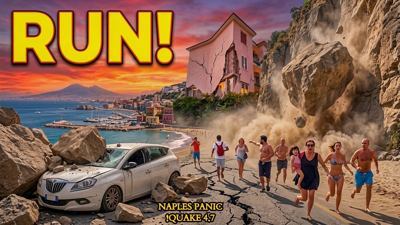 Everyone Flees Naples! Massive Rockfall Crushes Cars After 4.7 Earthquake
