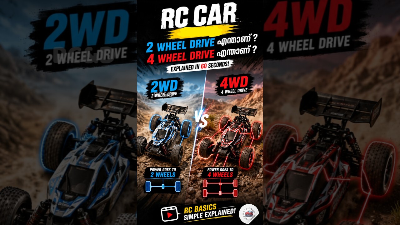 RC Car-ൽ 2WD ആണോ 4WD ആണോ? 🤔 60 സെക്കൻഡിൽ മനസ്സിലാക്കാം! #shorts