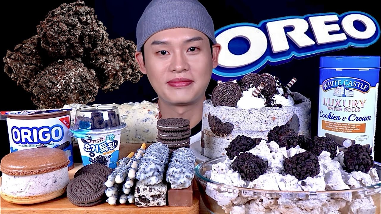 ASMR OREO 디저트파티⚪️⚫️오레오 초코바 마카롱아이스크림 케이크 먹방~!! Oreo Dessert Party🎉Chocolate cake Ice Cream MuKBang~!!